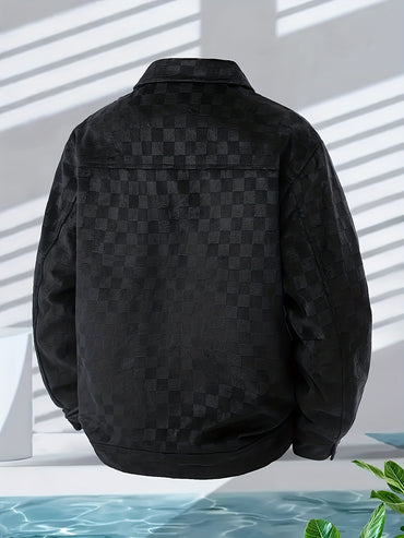 Men's Outdoor Turn- Collar Checkered Jacket, Fashionable and Versatile Coat