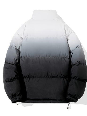 Men Street Style Stand Collar Coat, , Non-Stretch Woven Polyester,Long Sleeve Casual Warm Gradient Jacket for Autumn and Winter