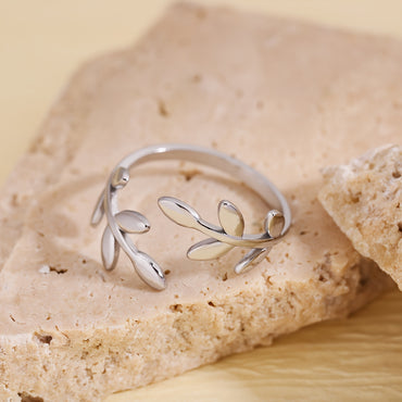 Olive branch stainless steel open-ring