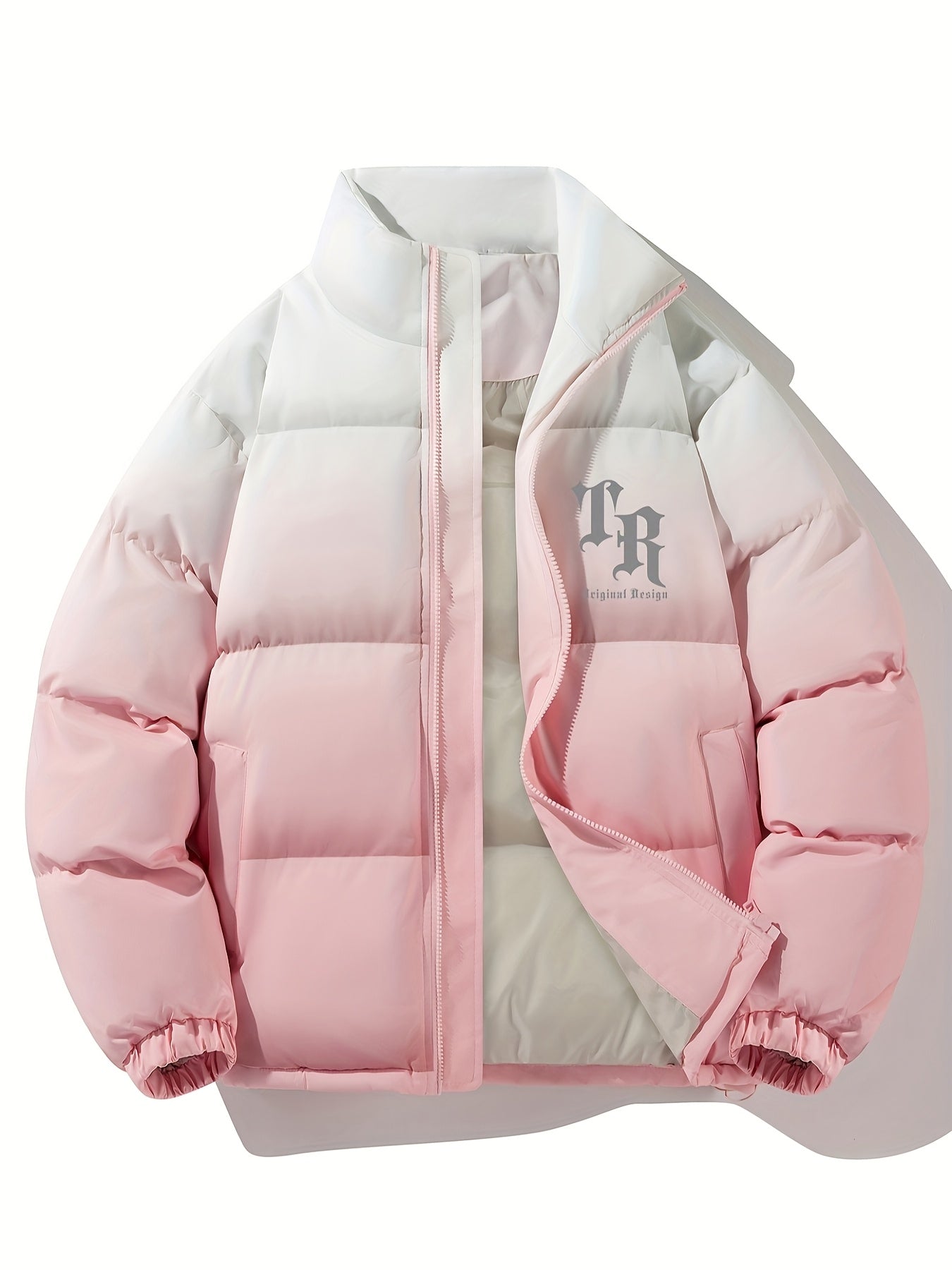 Men Street Style Stand Collar Coat, , Non-Stretch Woven Polyester,Long Sleeve Casual Warm Gradient Jacket for Autumn and Winter