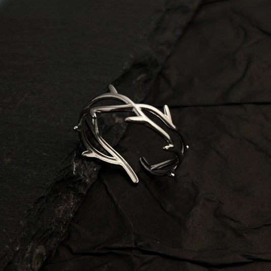 Elegant Adjustable Branch Design Ring - Stainless Steel, Golden