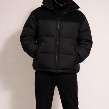 Men's spliced hooded warm jacket