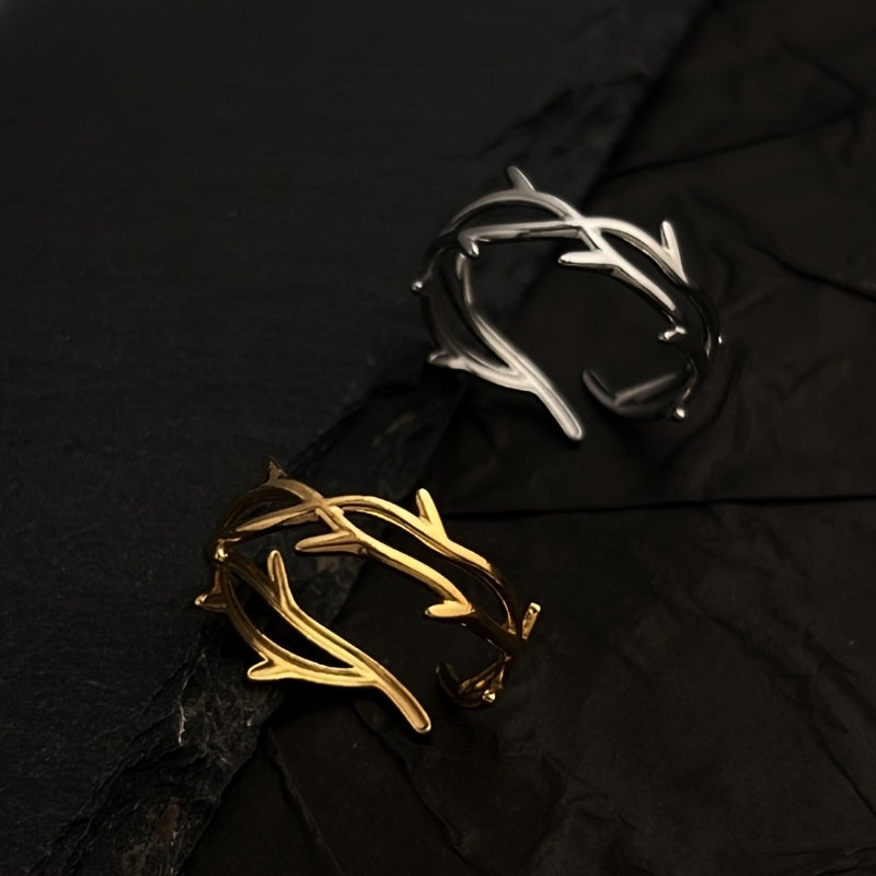 Elegant Adjustable Branch Design Ring - Stainless Steel, Golden
