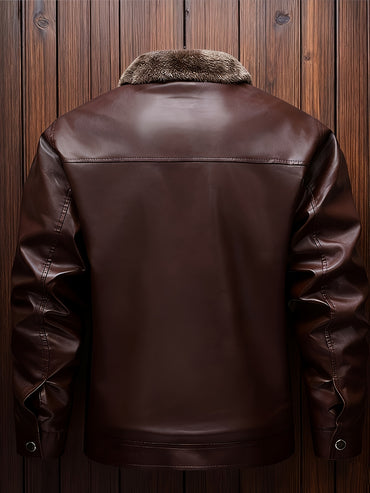 Men'S Faux Leather Jacket with Fleece Lining
