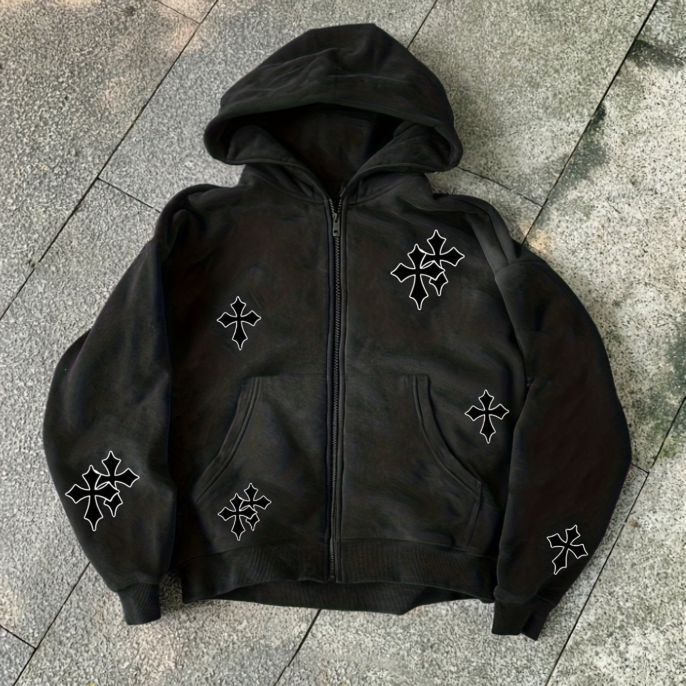 Men'S Autumn And Winter Warm Hoodie with Cross Print And Zipper