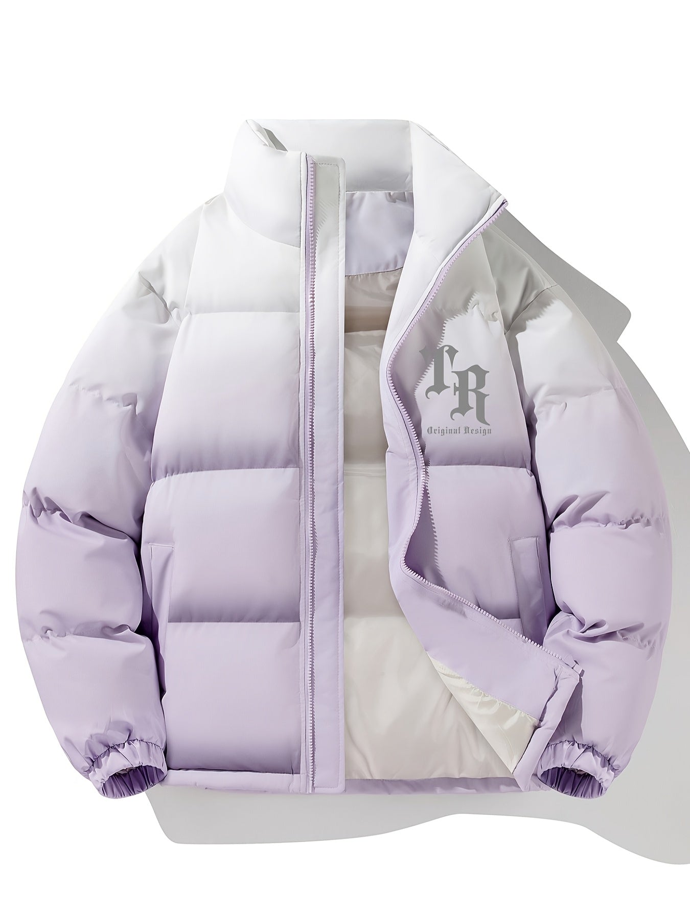 Men Street Style Stand Collar Coat, , Non-Stretch Woven Polyester,Long Sleeve Casual Warm Gradient Jacket for Autumn and Winter