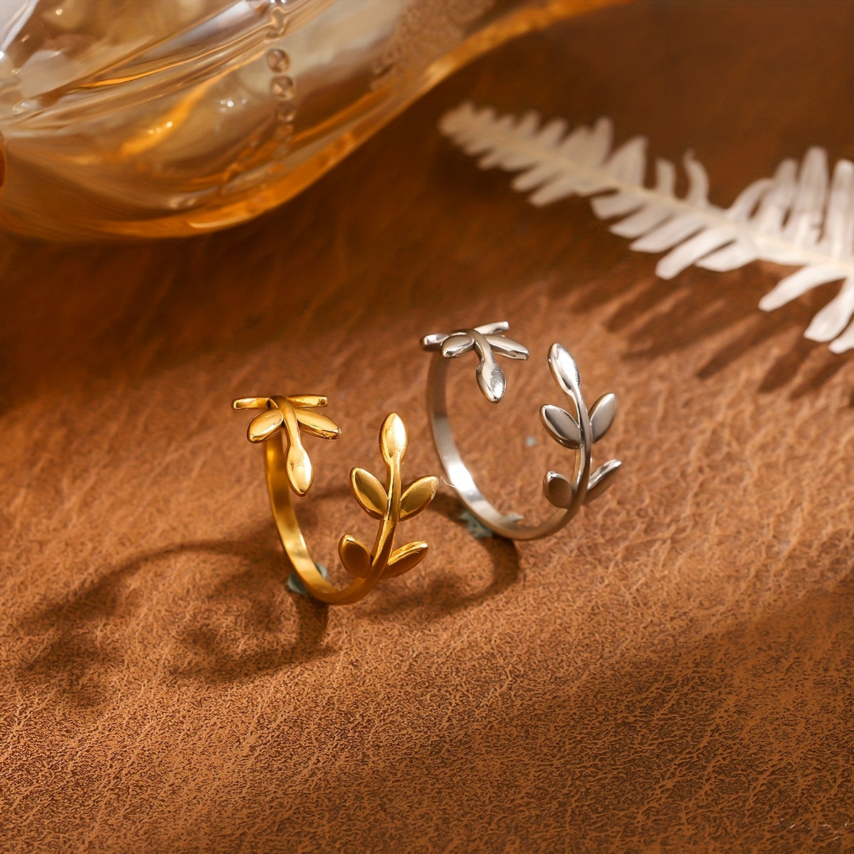 Olive branch stainless steel open-ring