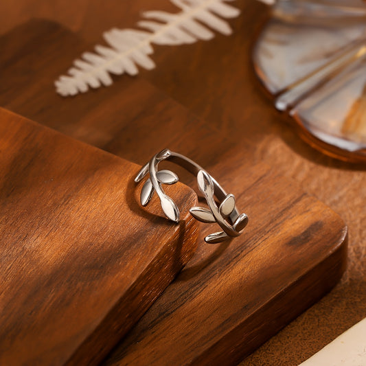 Olive branch stainless steel open-ring
