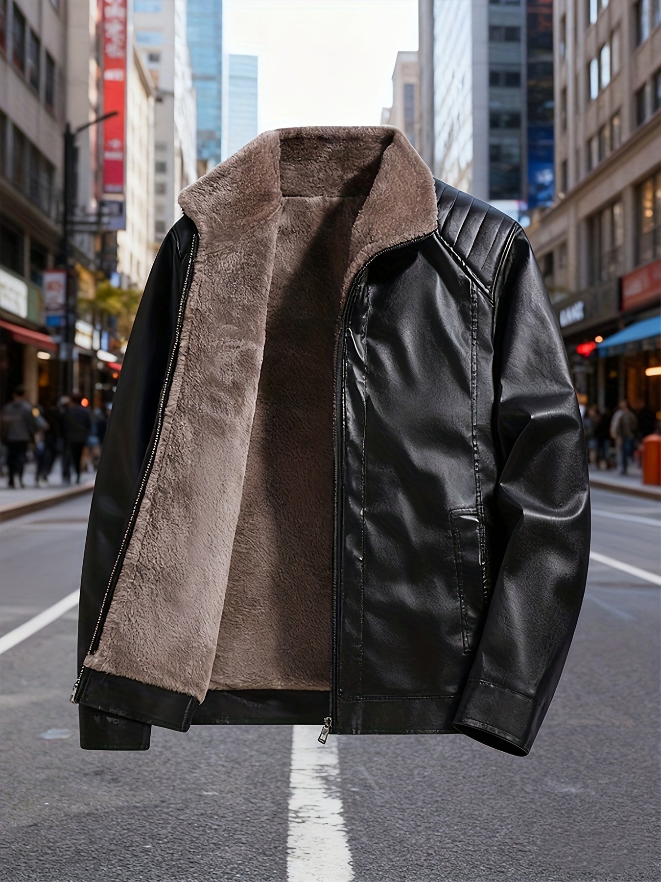 Men'S Faux Leather Jacket with Fleece Lining