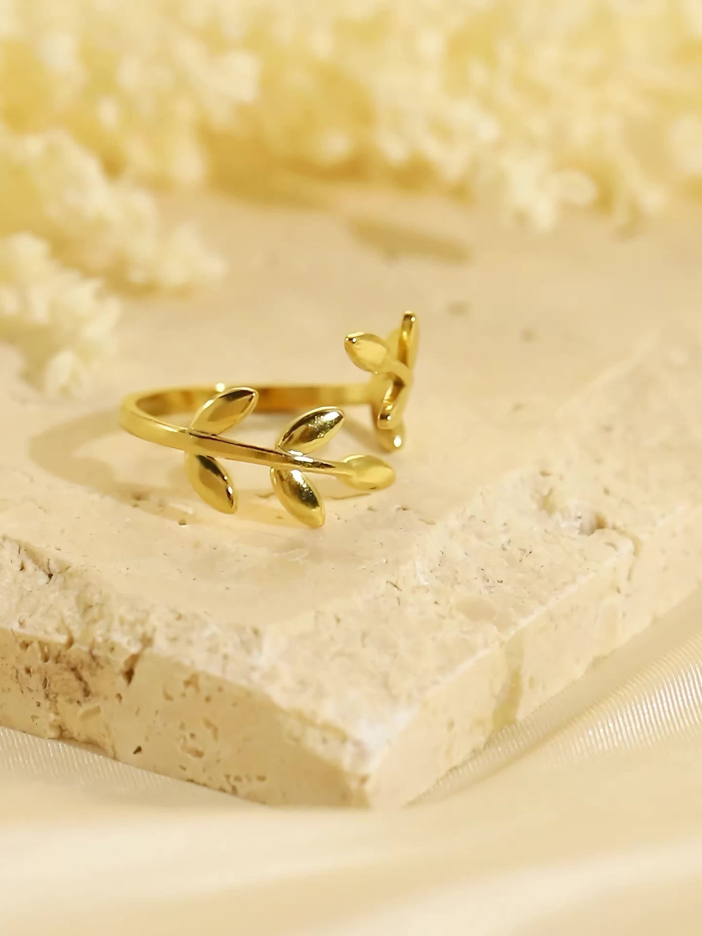 Olive branch stainless steel open-ring