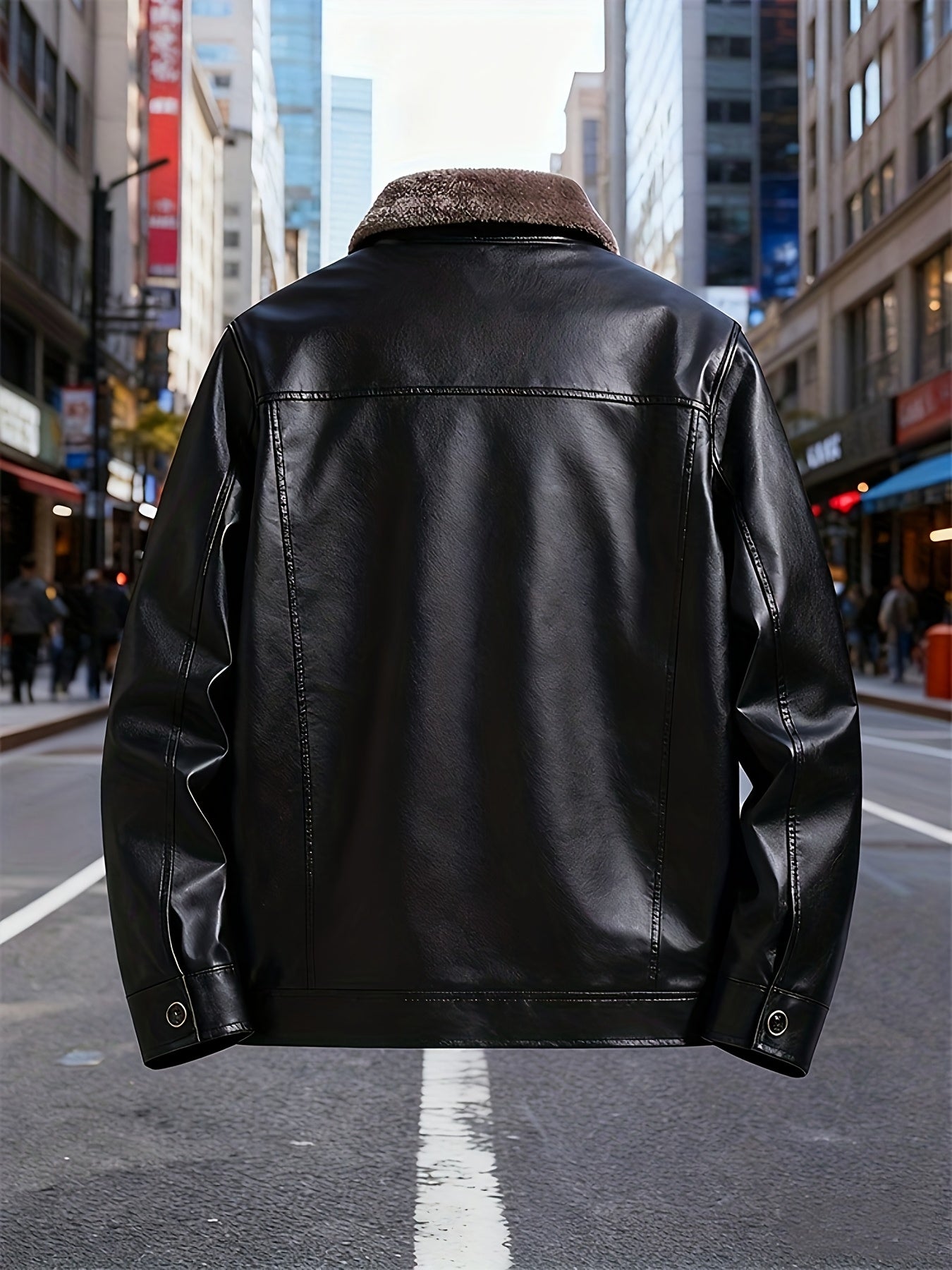 Men'S Faux Leather Jacket with Fleece Lining