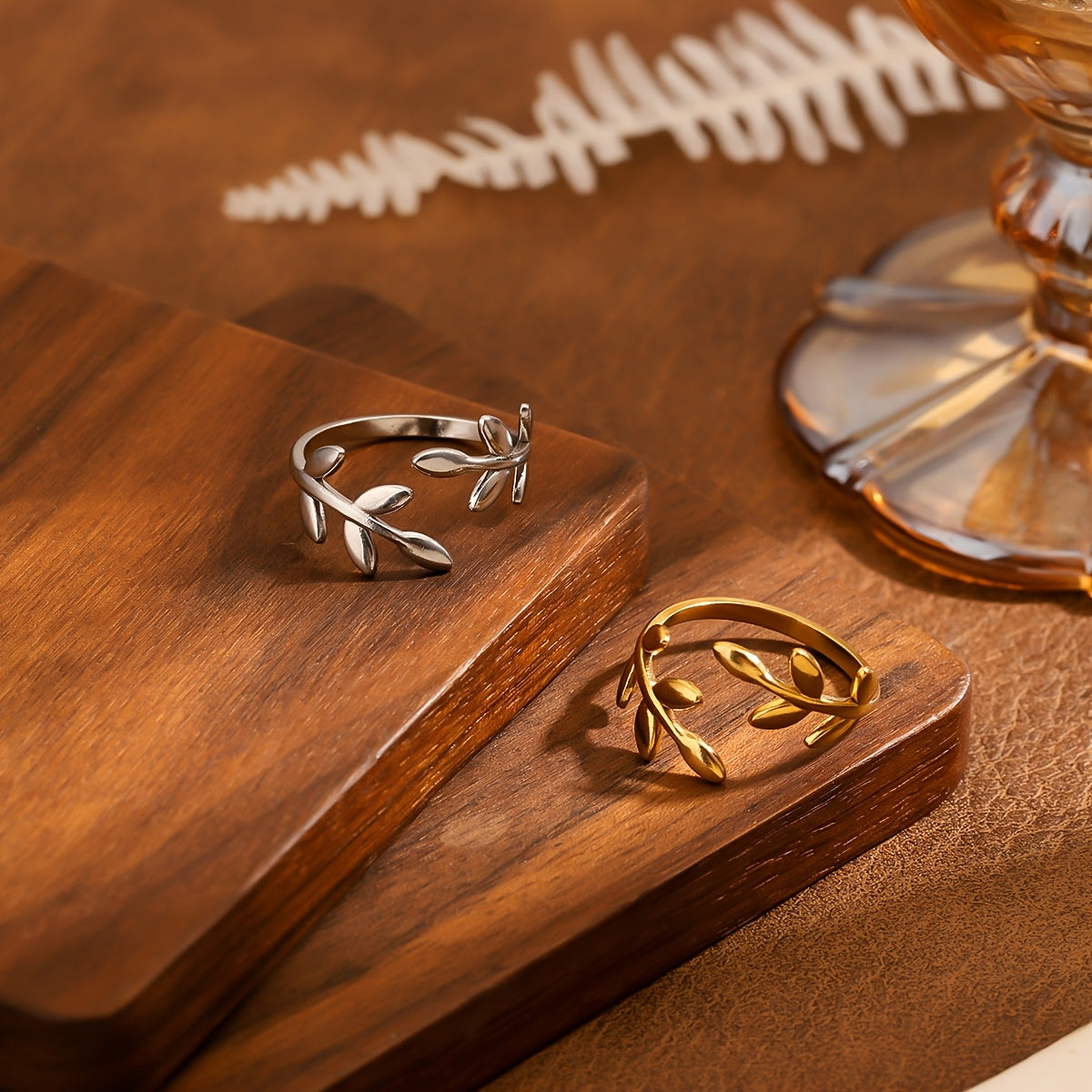 Olive branch stainless steel open-ring