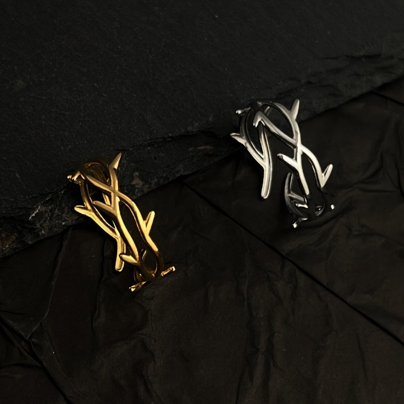 Elegant Adjustable Branch Design Ring - Stainless Steel, Golden
