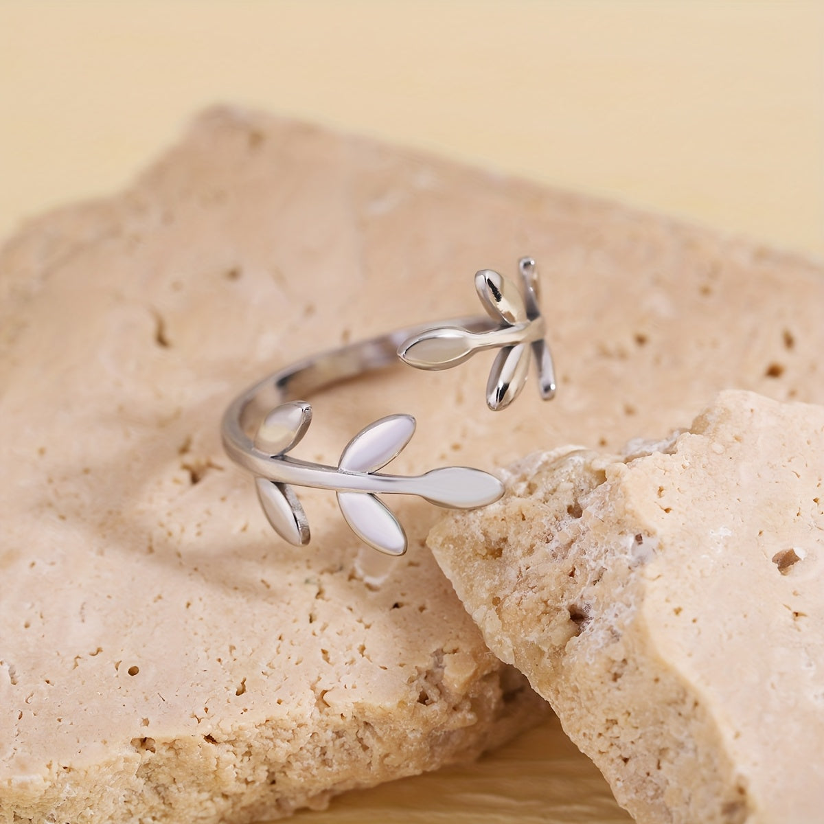 Olive branch stainless steel open-ring
