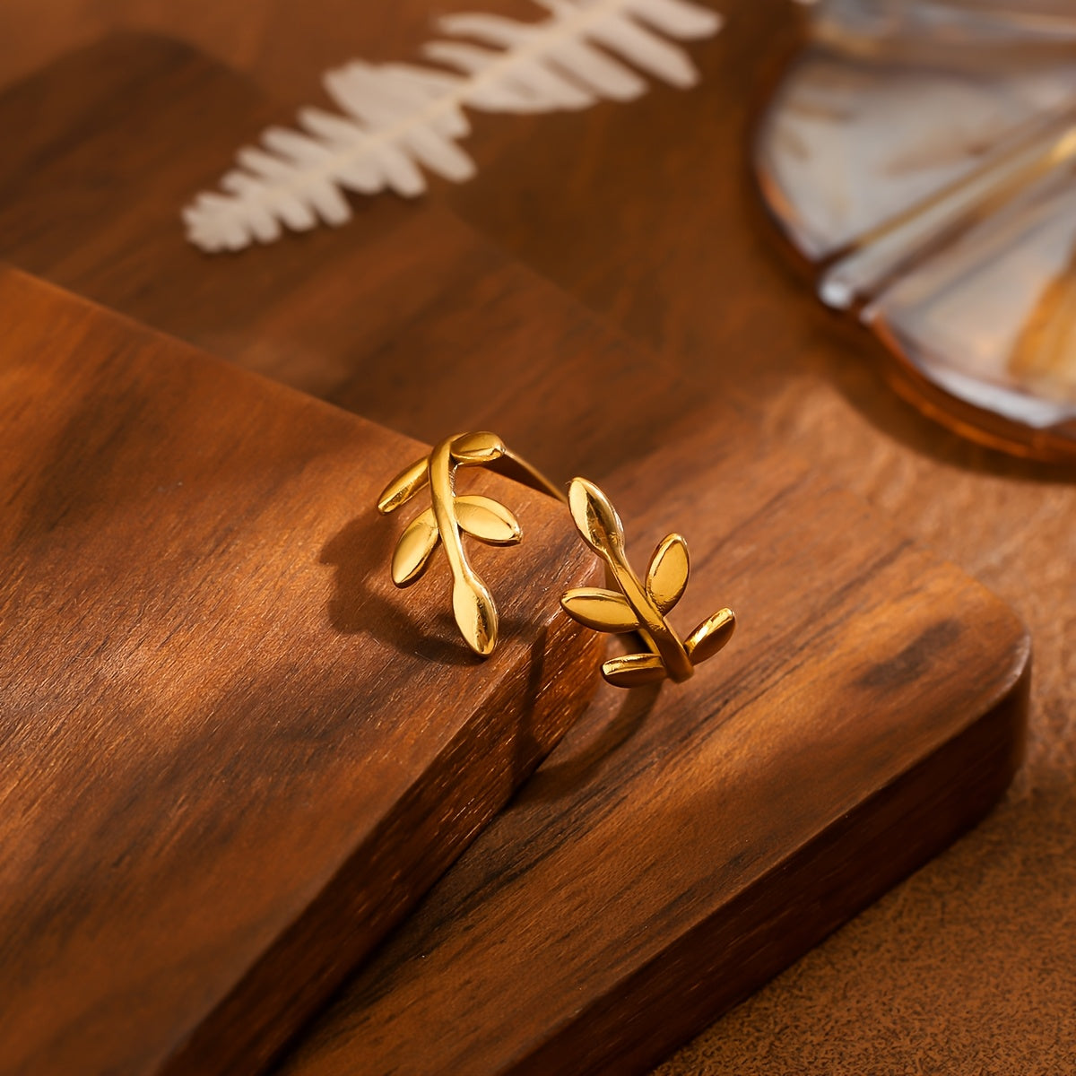 Olive branch stainless steel open-ring