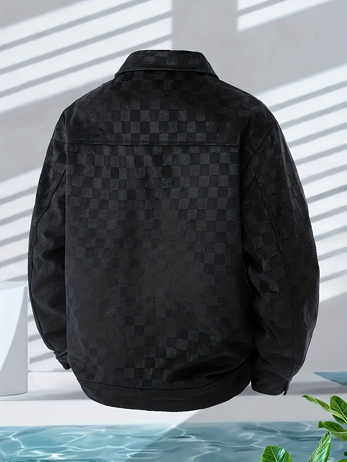 Men's Outdoor Turn- Collar Checkered Jacket, Fashionable and Versatile Coat