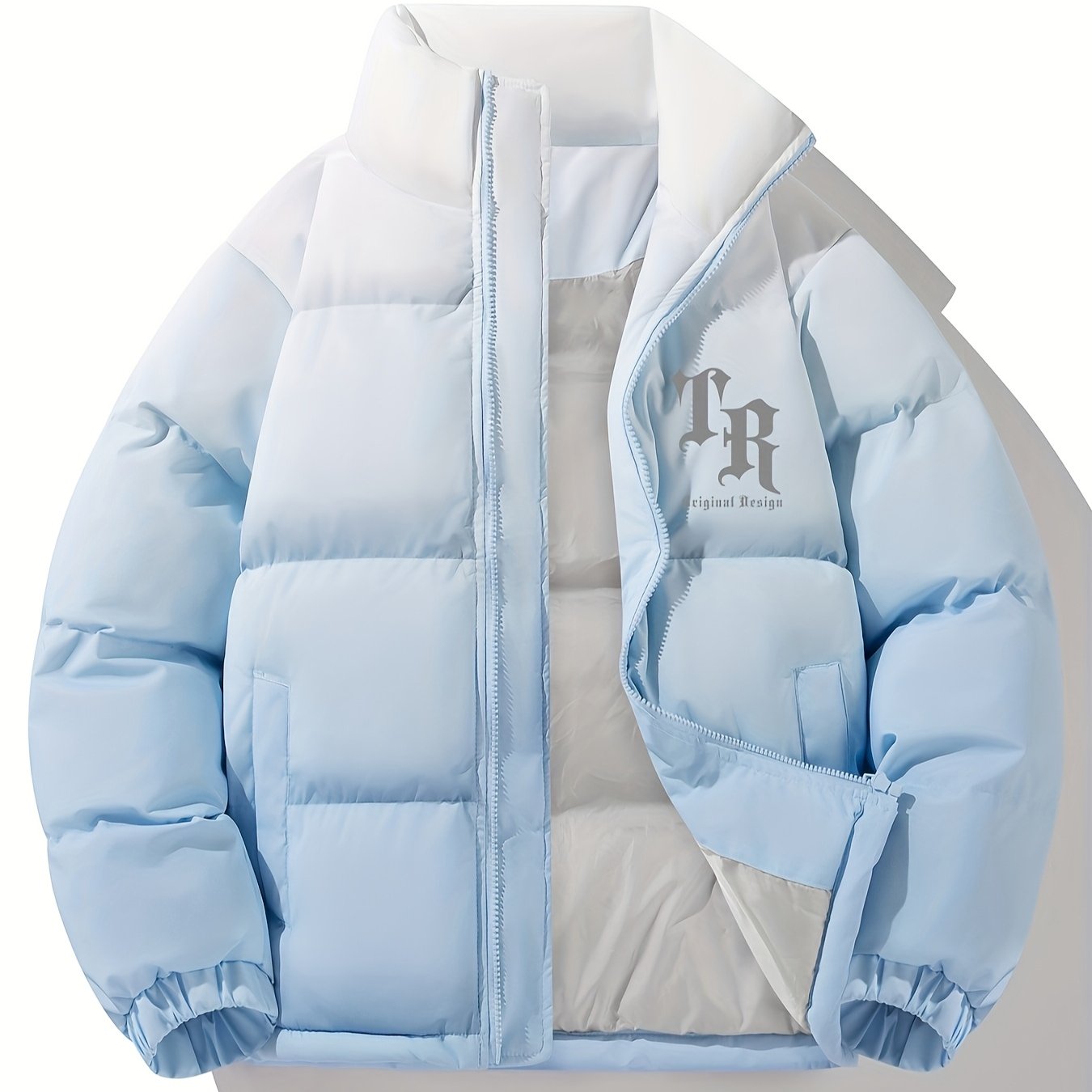 Men Street Style Stand Collar Coat, , Non-Stretch Woven Polyester,Long Sleeve Casual Warm Gradient Jacket for Autumn and Winter