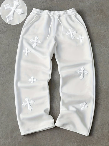 Men's Loose-Fit Straight-Leg Casual Pants with Towel-Print