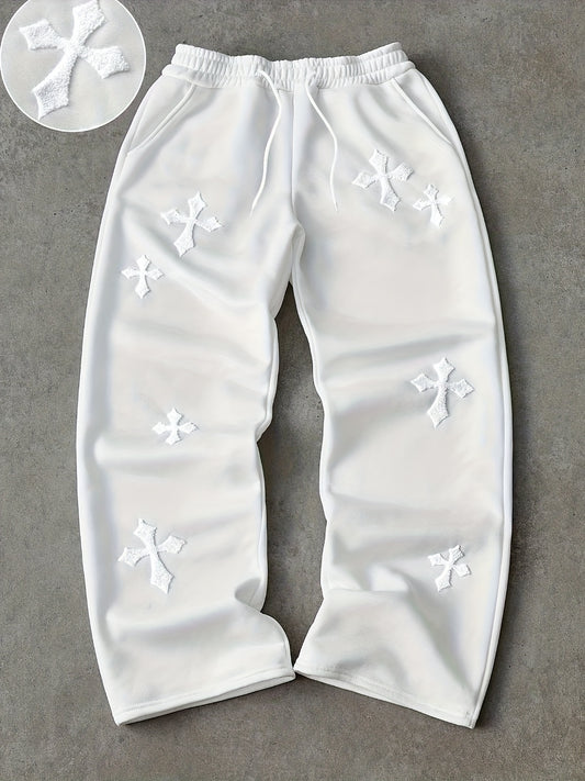 Men's Loose-Fit Straight-Leg Casual Pants with Towel-Print