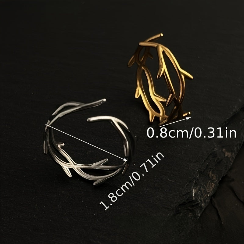 Elegant Adjustable Branch Design Ring - Stainless Steel, Golden