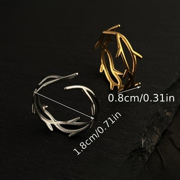 Elegant Adjustable Branch Design Ring - Stainless Steel, Golden