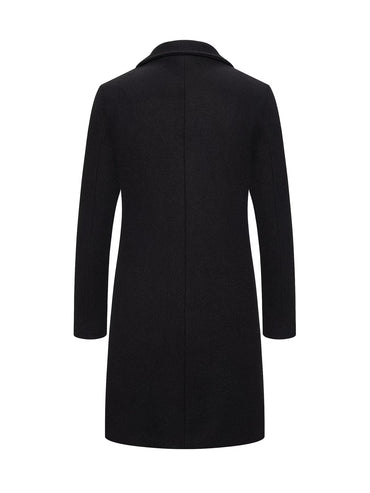 Men's Mid-Length Single-Breasted Tweed Overcoat, Men's Solid Color Trench Coat