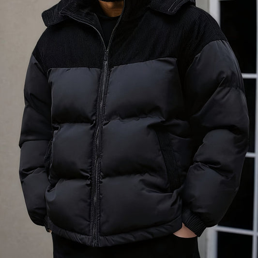 Men's spliced hooded warm jacket