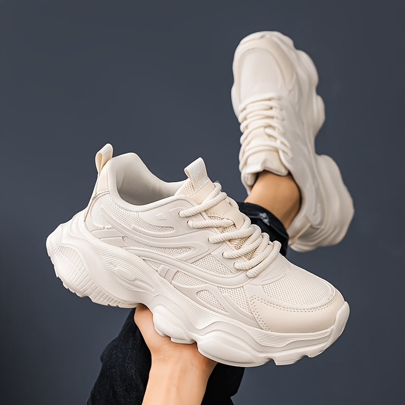 Classic Design of Beige Thick Soled Casual Sports Shoes