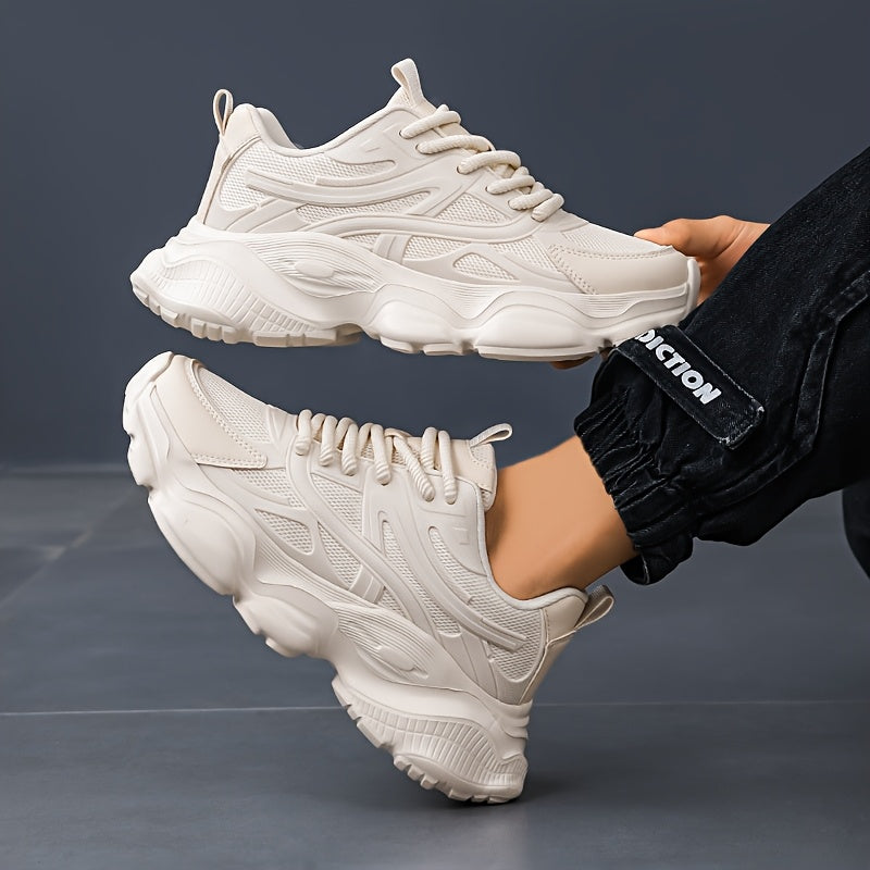 Classic Design of Beige Thick Soled Casual Sports Shoes