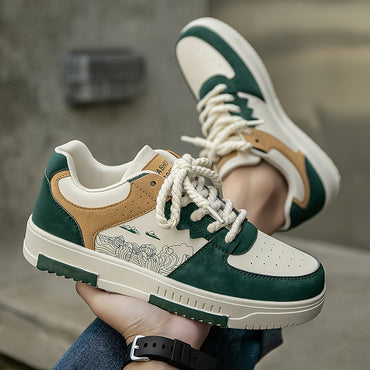 Men'S Minimalist Style Color-Blocked Casual Flat Shoes with Random Oil Painting Prints