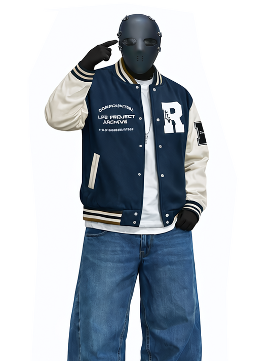 Men's Fashion R-Letter Patchwork Casual Street Style Baseball Jacket - Printed R Letter - Starry OBM