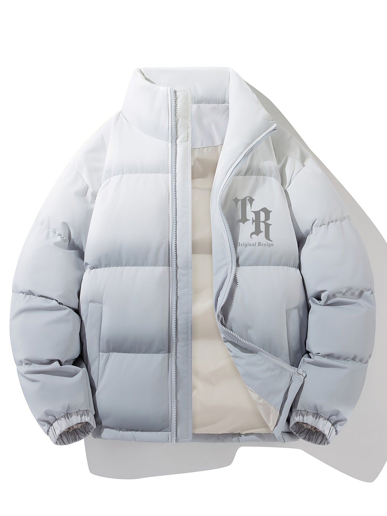 Men Street Style Stand Collar Coat, , Non-Stretch Woven Polyester,Long Sleeve Casual Warm Gradient Jacket for Autumn and Winter