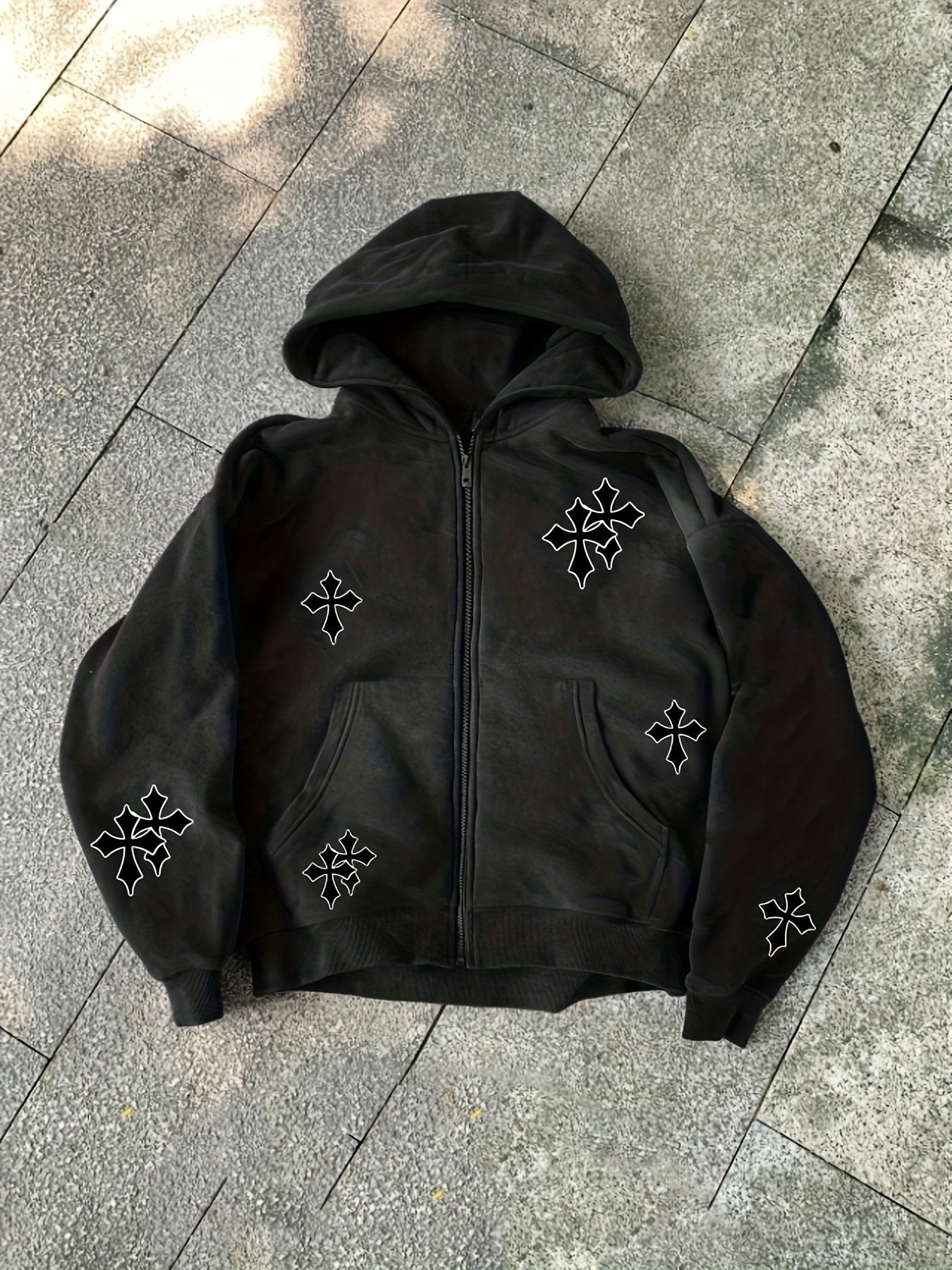 Men'S Autumn And Winter Warm Hoodie with Cross Print And Zipper