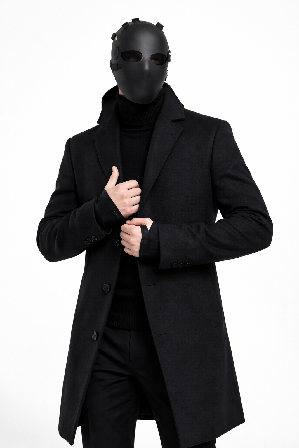 Men's Mid-Length Single-Breasted Tweed Overcoat, Men's Solid Color Trench Coat