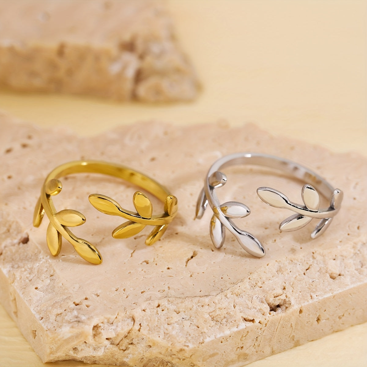 Olive branch stainless steel open-ring
