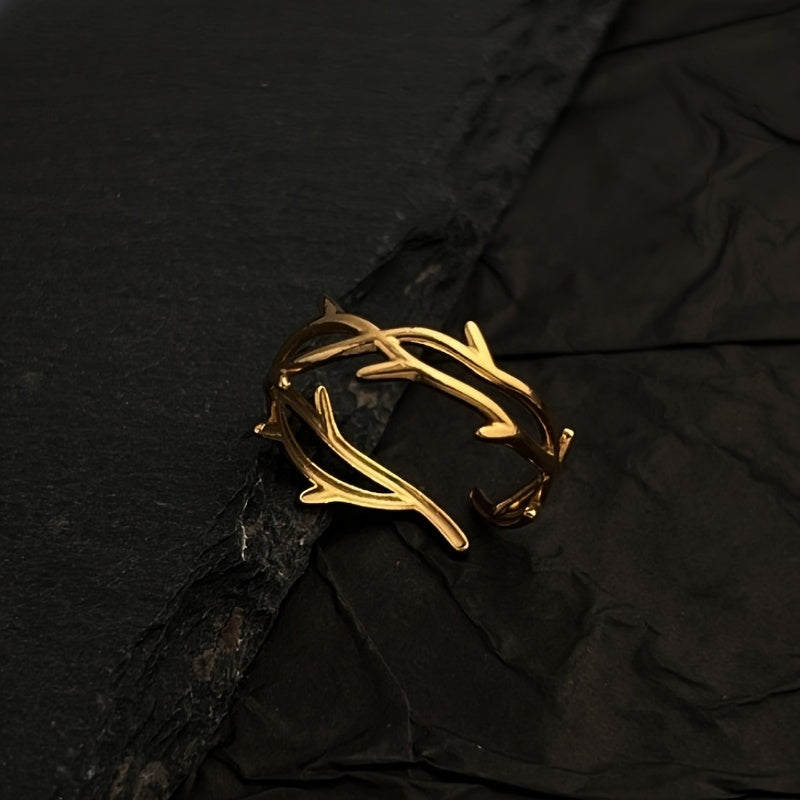 Elegant Adjustable Branch Design Ring - Stainless Steel, Golden