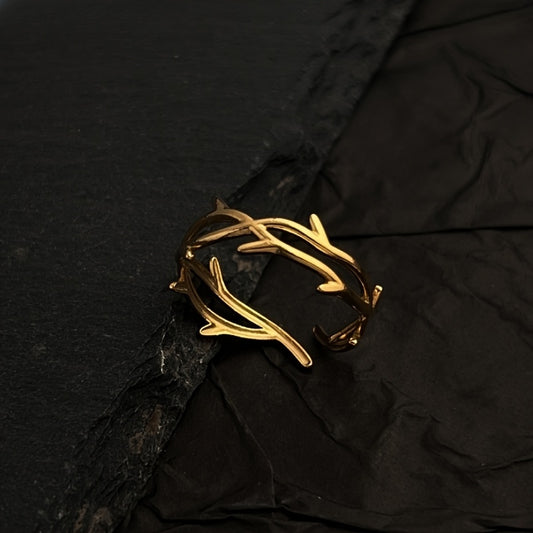 Elegant Adjustable Branch Design Ring - Stainless Steel, Golden