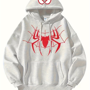 Men'S Spring And Autumn Hoodie Featuring Spider Print Elements