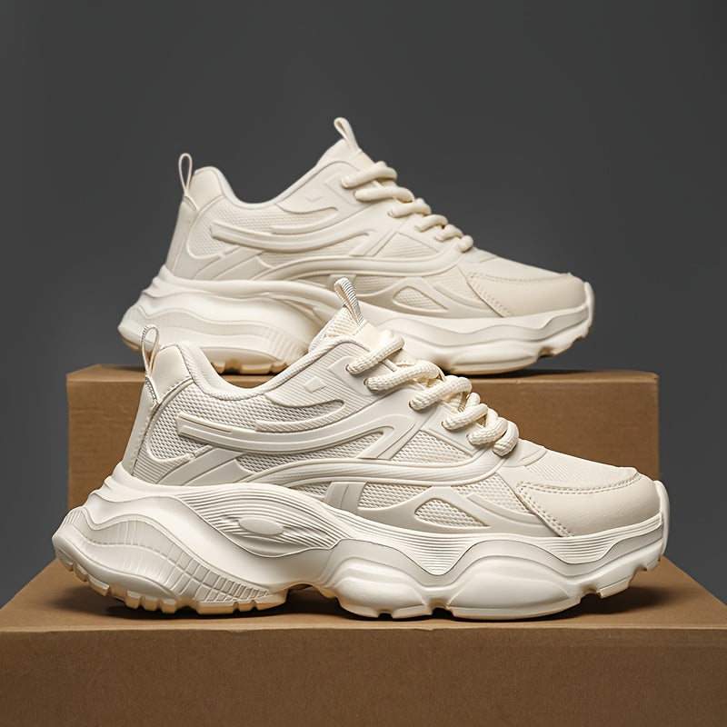 Classic Design of Beige Thick Soled Casual Sports Shoes