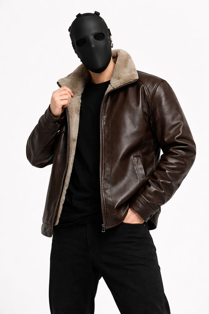 Men'S Faux Leather Jacket with Fleece Lining