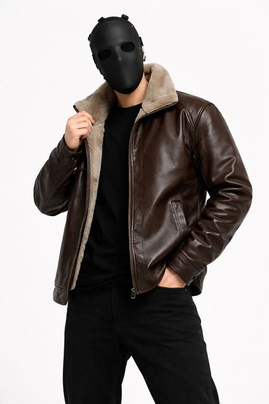 Men'S Faux Leather Jacket with Fleece Lining