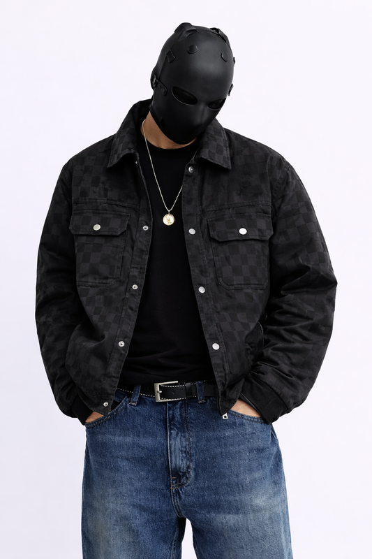 Men's Outdoor Turn- Collar Checkered Jacket, Fashionable and Versatile Coat